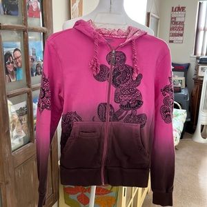 Y2K Disneyland pink brown Minnie Mickey mouse hombre mandala graphic hoodie SZ M